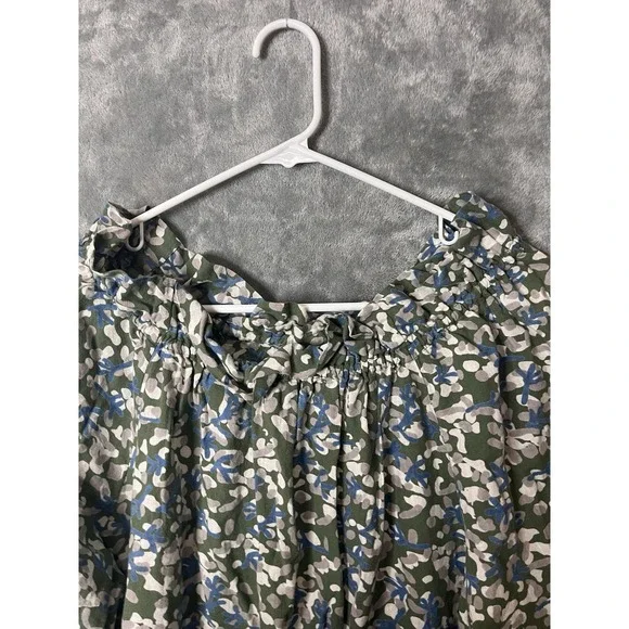 Mirth Shirt Vienna Peasant Floral Print Cotton SZ Small Sweet Pea Green Boho - Picture 4 of 9